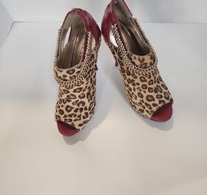 Guess Animal Print Heels with Red and Gold Chains GWeboni style by Guess Like Ne